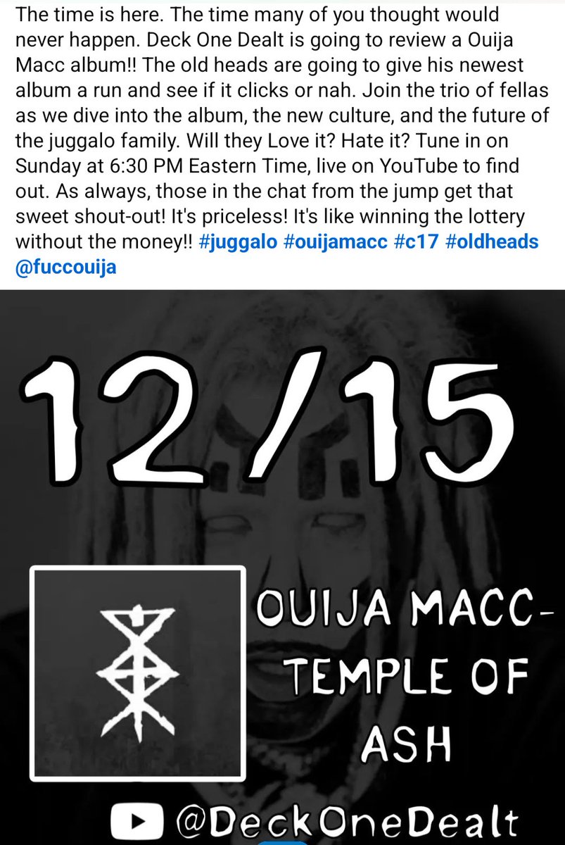 DeckOneDealt's tweet image. Be there tomorrow for our review of Temple of Ash! 
Subscribe and turn on notifications to join us live! We know you want to troll us in the chat

YouTube.com/DeckOneDealt @ 6:30PM EST

#juggalo #chapter17 #17whoops