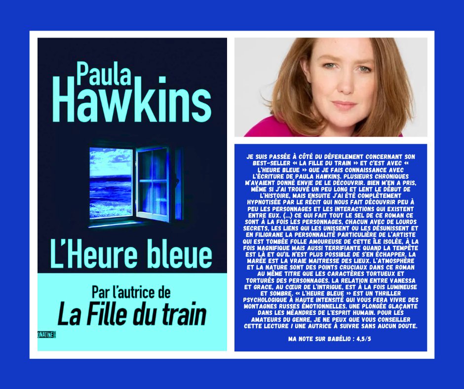 Je viens de terminer "L'heure bleue" de Paula Hawkins, un thriller psychologique addictif et glaçant. J'ai beaucoup aimé !
<a href="/PaulaHWrites/">Paula</a> <a href="/SonatineEdition/">Sonatine Éditions</a>
Voici mon billet
mapassionleslivres.wordpress.com/2024/12/14/lhe…