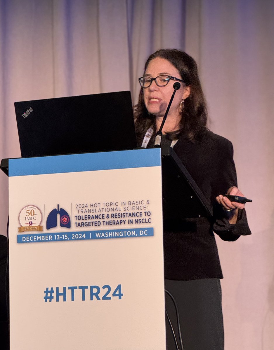 StephenVLiu's tweet photo. Dr. Katerina Politi @YaleCancer at @IASLC #HTTR24 discusses use of in vivo models to study drug resistance and tolerance. Intriguing work on #EGFR resistance and SMARCA4, SWI/SNF, even ASCL1. https://t.co/3mA1tDEsHx