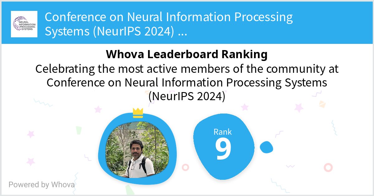 ak_panda's tweet photo. I ranked #9 on the Whova leaderboard at Conference on Neural Information Processing Systems (NeurIPS 2024)! #NeurIPSConference - via #Whova event app https://t.co/6FLK30epVm