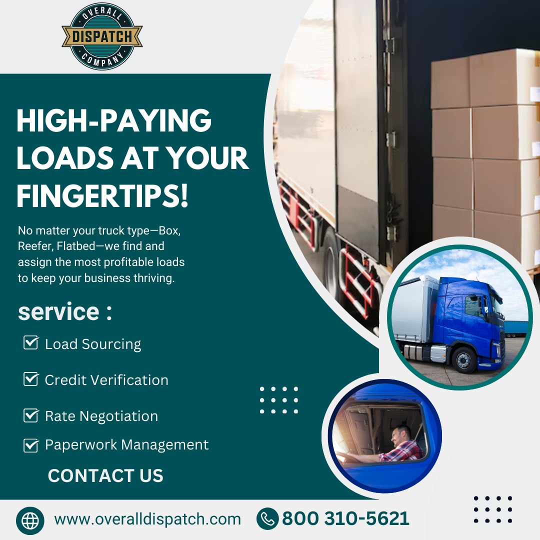 OverallDispatch's tweet image. HIGH-PAYING LOADS AT YOUR FINGERTIPS! 💼
No matter your truck type—Box, Reefer, Flatbed—we’ve got you covered with the most profitable loads to keep your business thriving! 💸

📲 CONTACT US:
🌐 overalldispatch.com
📞 800 310-5621
#TruckersLife #DispatchService
