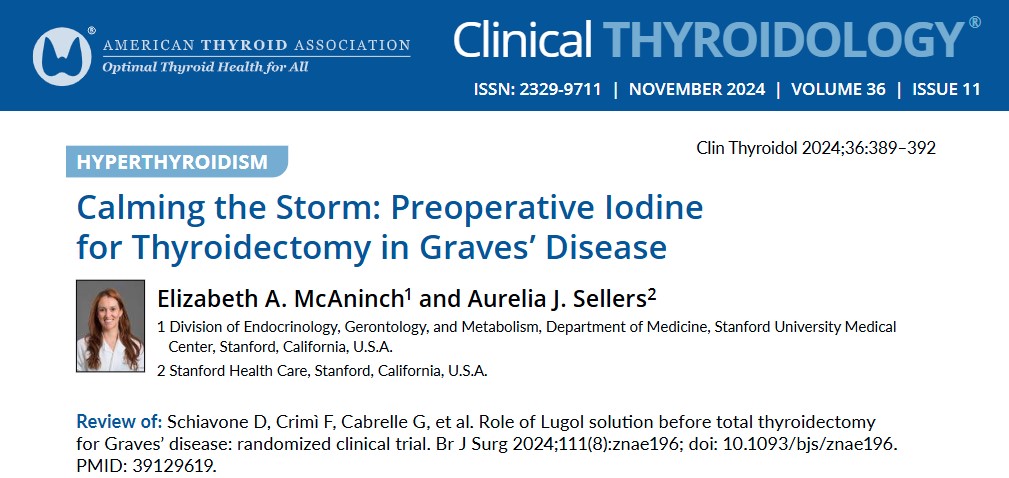 Clinical Thyroidology (@clinicalthyroid) on Twitter photo Dr. Elizabeth McAninch <a href="/LizzyMcAninchMD/">LizzyMcAninchMD</a> provides commentary on use of #iodine by Lugol’s solution before #thyroid surgery for #GravesDisease in new paper pub’d in <a href="/BJSurgery/">BJS</a>.
ow.ly/EZpo50UqUmF
#medtwitter #endotwiter <a href="/GDATF/">Graves' Disease & Thyroid Foundation</a> #hyperthyroidism #thyroidectomy Dr. Elizabeth McAninch <a href="/LizzyMcAninchMD/">LizzyMcAninchMD</a> provides commentary on use of #iodine by Lugol’s solution before #thyroid surgery for #GravesDisease in new paper pub’d in <a href="/BJSurgery/">BJS</a>.
ow.ly/EZpo50UqUmF
#medtwitter #endotwiter <a href="/GDATF/">Graves' Disease & Thyroid Foundation</a> #hyperthyroidism #thyroidectomy