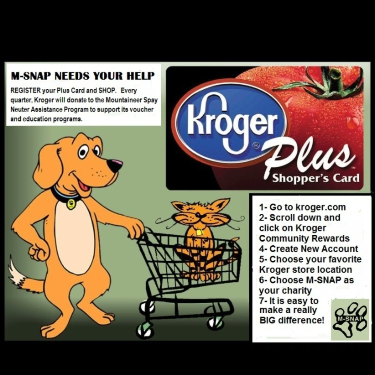 WVU_PAWS's tweet photo. Mountaineer spay neuter assistance program need our help!!!! One way we can help is by adding them to our Kroger Plus card !!!! https://t.co/USkyGyd5RW