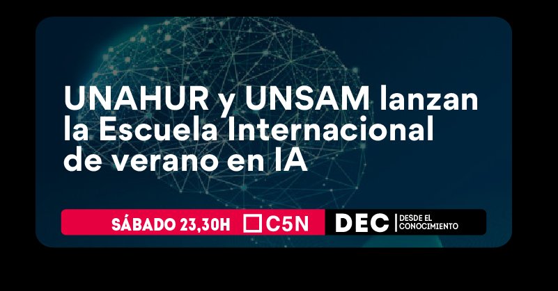 #Hoy 23.30 #C5N | Lanzan la Escuela Internacional de verano en IA, de este tema conversaremos con el docente de la UNSAM e investigador del <a href="/CONICETDialoga/">CONICET Dialoga</a> , Martín Belzunce 
Con <a href="/luentin/">Lucila Entin</a> y <a href="/Sole_Gori/">Sole Gori</a>
Produce <a href="/freakconsultora/">freakconsultora</a>