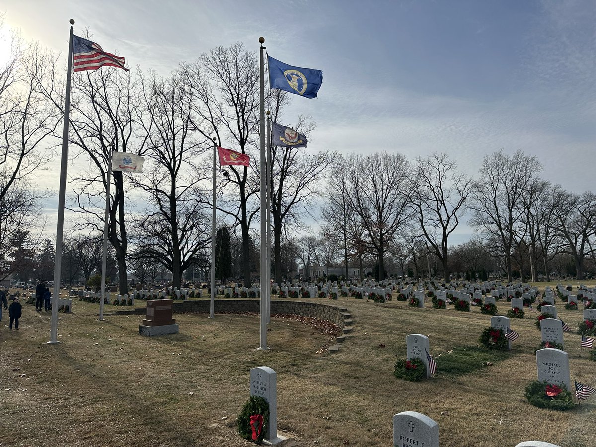 Mishawaka honors the sacrifices of our vets year round. Today is my favorite event, Wreaths Across America.  Volunteers lay wreaths at headstones of vets in our cemeteries. I placed wreaths at my 2 grandpas &amp; one great-grandpa, all US Army vets. Special holiday tradition for me.