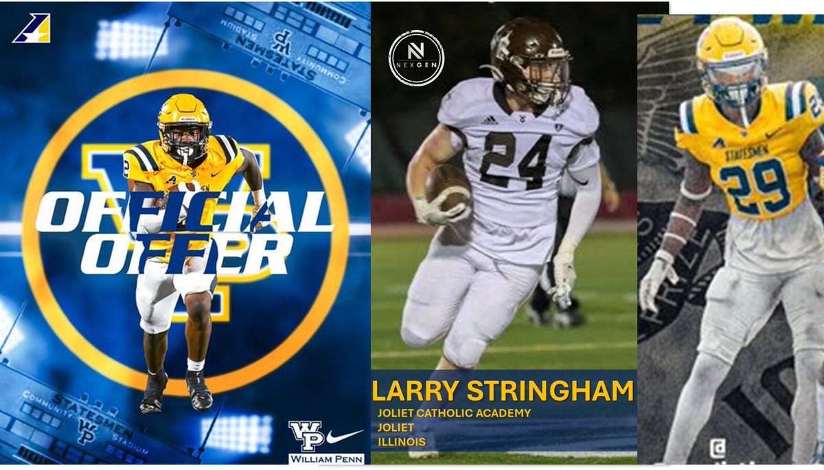 2024 RB/ATH Larry Stringham <a href="/lstringham4/">lstringham4</a> Joliet Catholic Acedmy <a href="/HilltoppersFB/">JCA Football</a> (Joliet-Illinois) has added an offer from Heart of America Conference member William Penn University <a href="/WPU_Football/">𝙒𝙞𝙡𝙡𝙞𝙖𝙢 𝙋𝙚𝙣𝙣 𝙁𝙤𝙤𝙩𝙗𝙖𝙡𝙡</a>