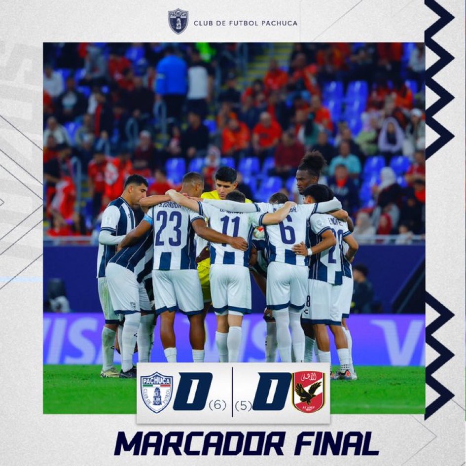 ⚽️⚽️⚽️ Pachuca jugará la final de la Copa Intercontinental tras vencer en penales al Al- Ahly

El próximo miércoles disputará el título ante el Real Madrid

#CopaIntercontinental 
#Pachuca