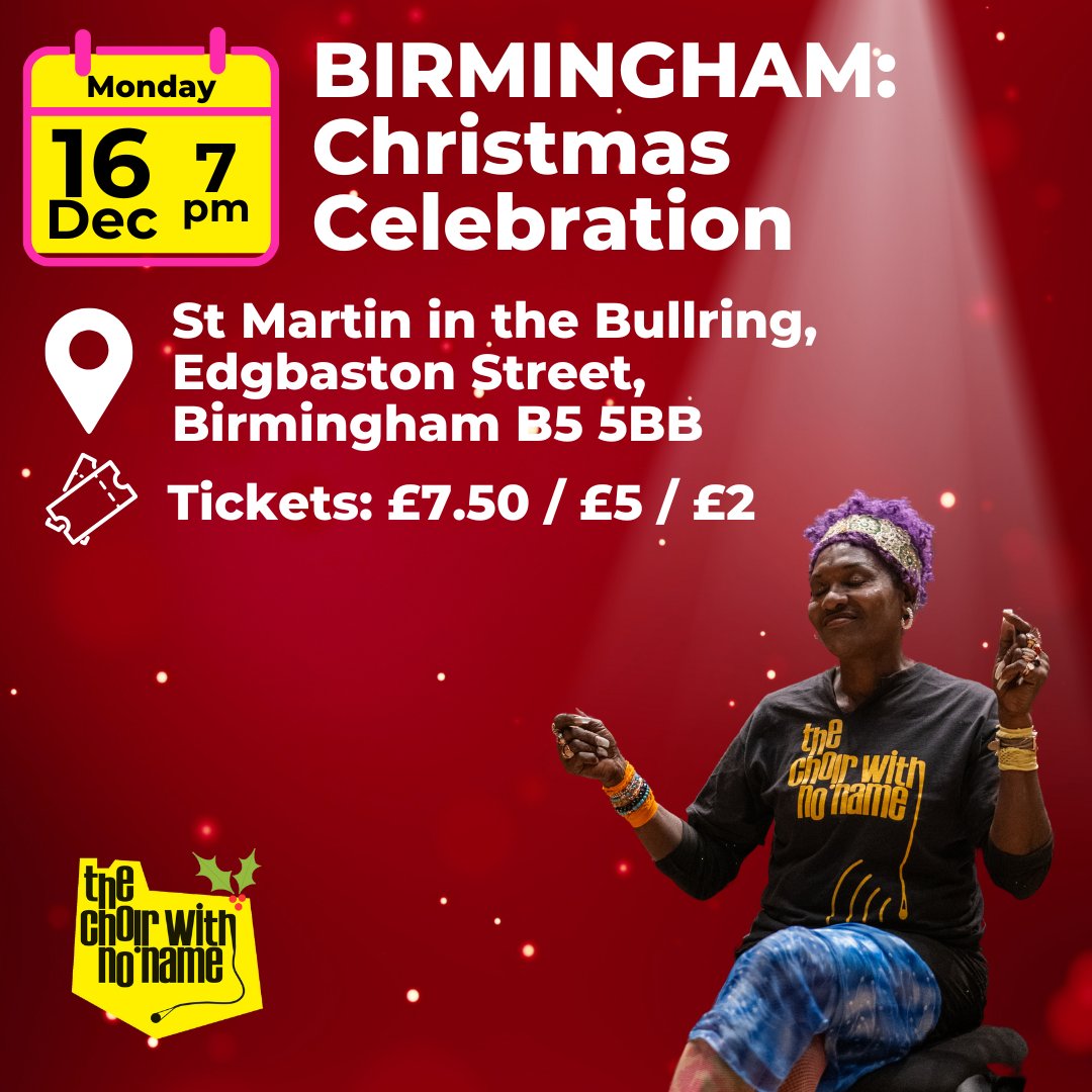 Time to show @cwnn_birmingham some love ahead of their Xmas gig on Monday!
There’ll be something for everyone at this family friendly festive evening.

Come warm your heart and raise the roof with us! choirwithnoname.org/gigs/birmingha…