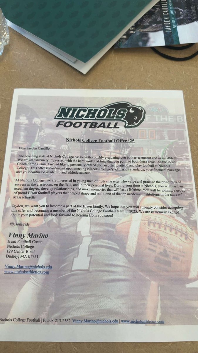 Jayden Cautillo (@jaydencautillo) on Twitter photo After an amazing Prospect Day Iโm glad to say that iโve received an offer from Nichols College! Thank you <a href="/CoachVBisonHC/">Vinny Marino</a> <a href="/peabodyvarsity/">Peabody Varsity Football</a> After an amazing Prospect Day Iโm glad to say that iโve received an offer from Nichols College! Thank you <a href="/CoachVBisonHC/">Vinny Marino</a> <a href="/peabodyvarsity/">Peabody Varsity Football</a>