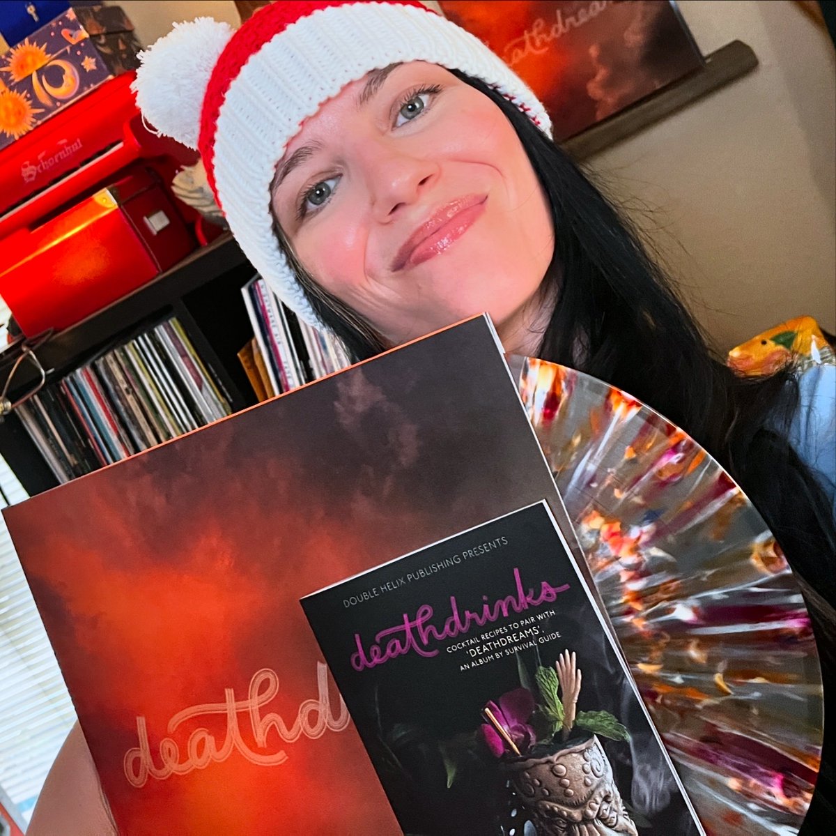 I have 5 copies of the beautiful Mystery variant of 'deathdreams', and I only have 6 cocktail books left! Hurry on down to srvvlgd.myshopify.com and put any record + book into your cart, then use code DEATHBUNDLE to get $5 off PLUS a koozie and a sparkle sticker! Sheeeoooooot