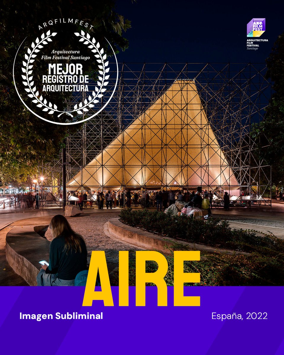🏆 Mejor Registro de Arquitectura en ArqFilmFest 2024: 

🎞️ Aire
🎬 Imagen Subliminal (Miguel de Guzmán + Rocío R. Rivas)
🗺️ España, 2022

Un homenaje a lo efímero y adaptable en la arquitectura, con un pabellón que transforma lo intangible en pura expresión espacial.