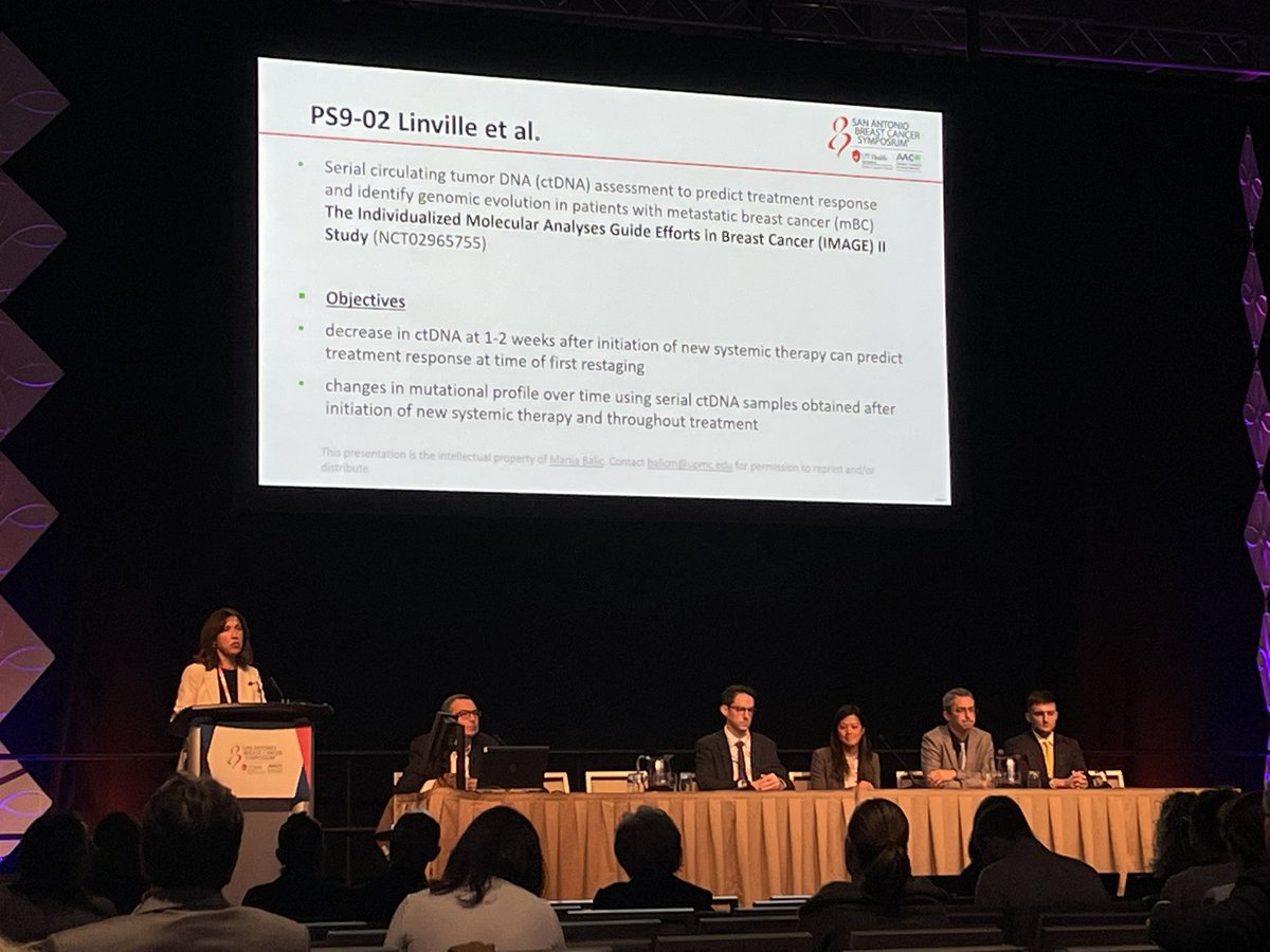Honored to have our work highlighted by poster spotlight presentation earlier this week <a href="/SABCSSanAntonio/">SABCS</a>,  looking at Serial ctDNA assessment to predict treatment response and identify genomic evolution in patients with metastatic breast cancer.