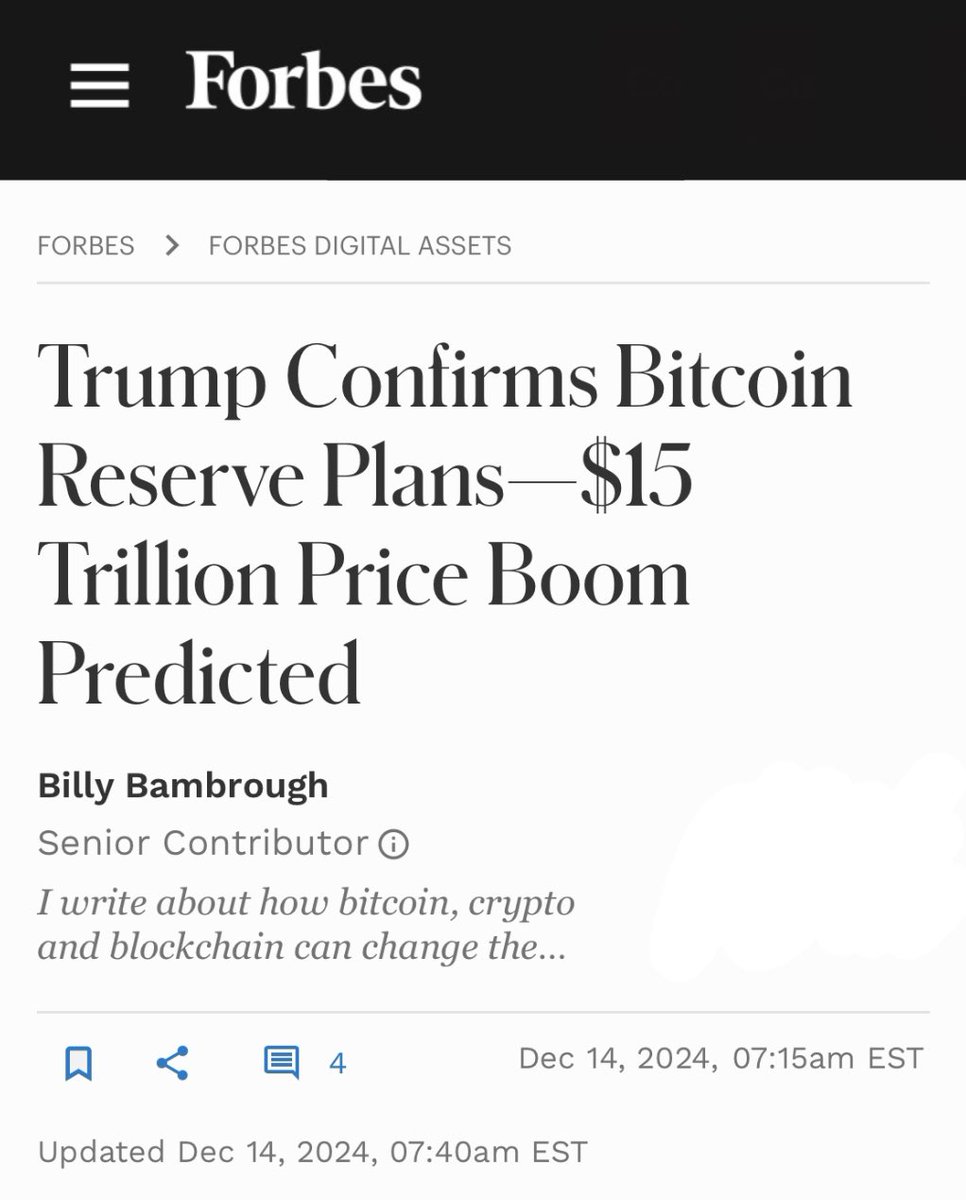 Trump Confirms #Bitcoin Reserve Plans…$15 Trillion Price Boom Predicted -  Forbes
