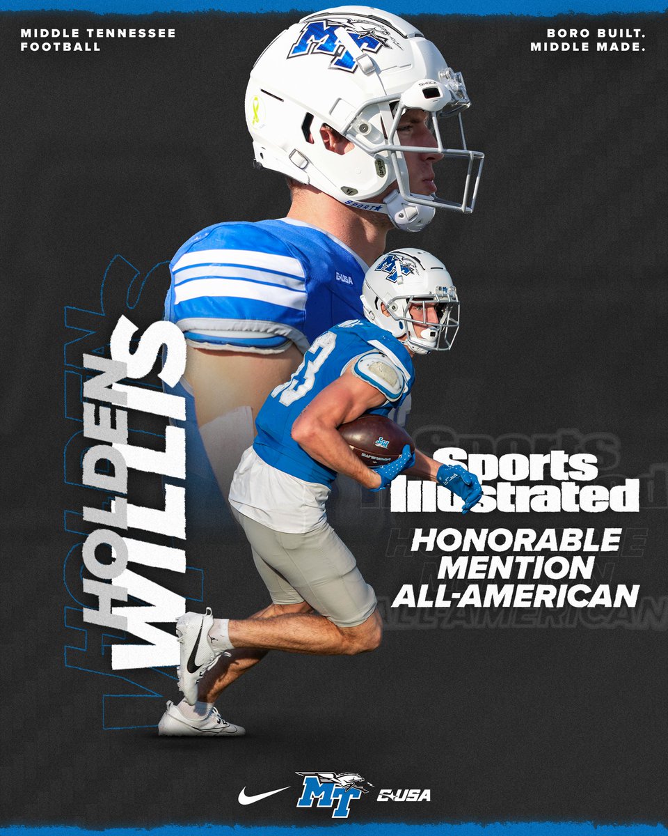 Middle Tennessee Football (@mt_fb) on Twitter photo More All-American honors for <a href="/iamholdenwillis/">Holden Willis</a>! π
πΊπΈ <a href="/SInow/">Sports Illustrated</a> ππ¨π§π¨π«πππ₯π πππ§ππ’π¨π§ ππ₯π₯-ππ¦ππ«π’πππ§
π goblueraiders.co/SI-Willis
#BoroBuiltMiddleMade More All-American honors for <a href="/iamholdenwillis/">Holden Willis</a>! π
πΊπΈ <a href="/SInow/">Sports Illustrated</a> ππ¨π§π¨π«πππ₯π πππ§ππ’π¨π§ ππ₯π₯-ππ¦ππ«π’πππ§
π goblueraiders.co/SI-Willis
#BoroBuiltMiddleMade