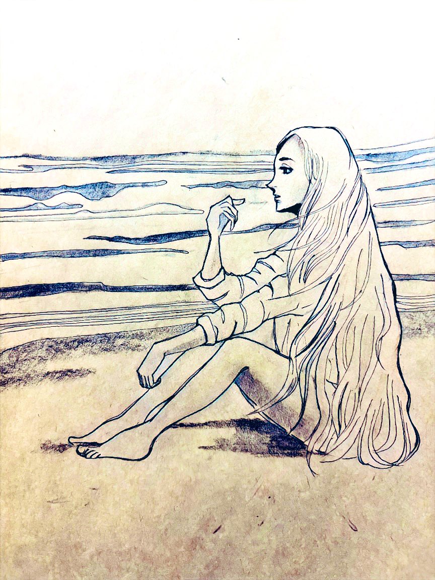 desert_pythom's tweet image. おはよ 何だか久々に描いた。それが嬉しくて。
#おはようございます #イラスト #illustration #drawing #アナログ絵 #海辺 #砂浜 #Seaside #気分転換  #ロングヘア #longhair #Surf
#sound #waves #波音 #change