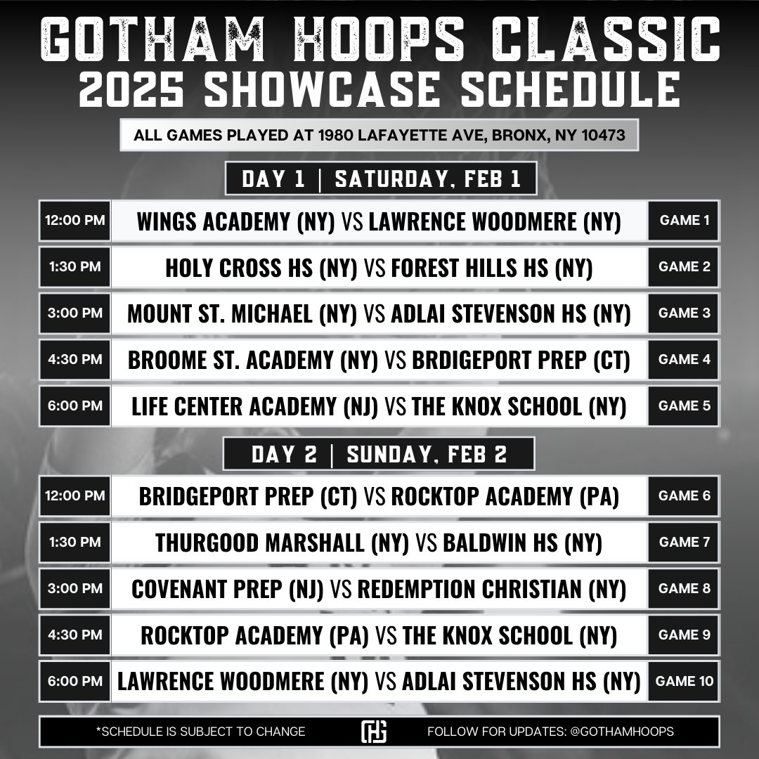 50 days until the 6th Annual Gotham Hoops Classic! Which matchup are you most hyped for? 👀