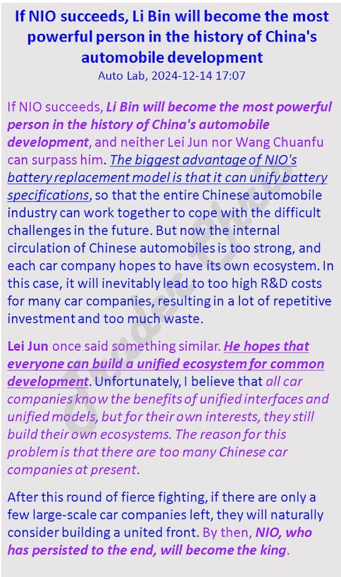 5littlebass's tweet photo. Auto Lab wrote a briefing on $Nio &amp; Li Bin. The said:

If #Nio succeeds, Li Bin will b/c most powerful person in the history of CN's automobile development &amp; neither Lei Jun nor Wang Chuanfu can surpass him

There are challenges ahead, but if Nio persistes, it will b/c the KING! https://t.co/dVwiAGBGed
