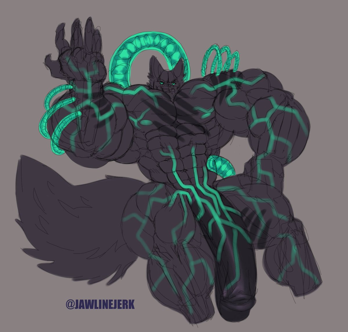 The huge wolf is leaning back exposing his whole body to you. His muscles bulging, thick veins glowing in the dim light. His large cock throbbing softly between his thighs. He is motioning for you to come closer

Don't worry, Sinbad won't bite... unless you want him too