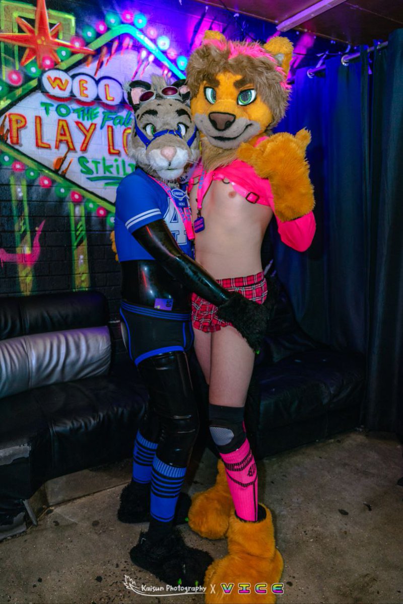 Fun night out being slutty service animals~

❄️😺: Kamadan
💖🦁: <a href="/CoutzyCarter/">Coutzy</a>

During Vice Melbourne club night out

📸: <a href="/KaisunDerg/">Kaisun (Sean)</a>

#RubberFur #LatexFur #Rubber #Latex #Fursuit