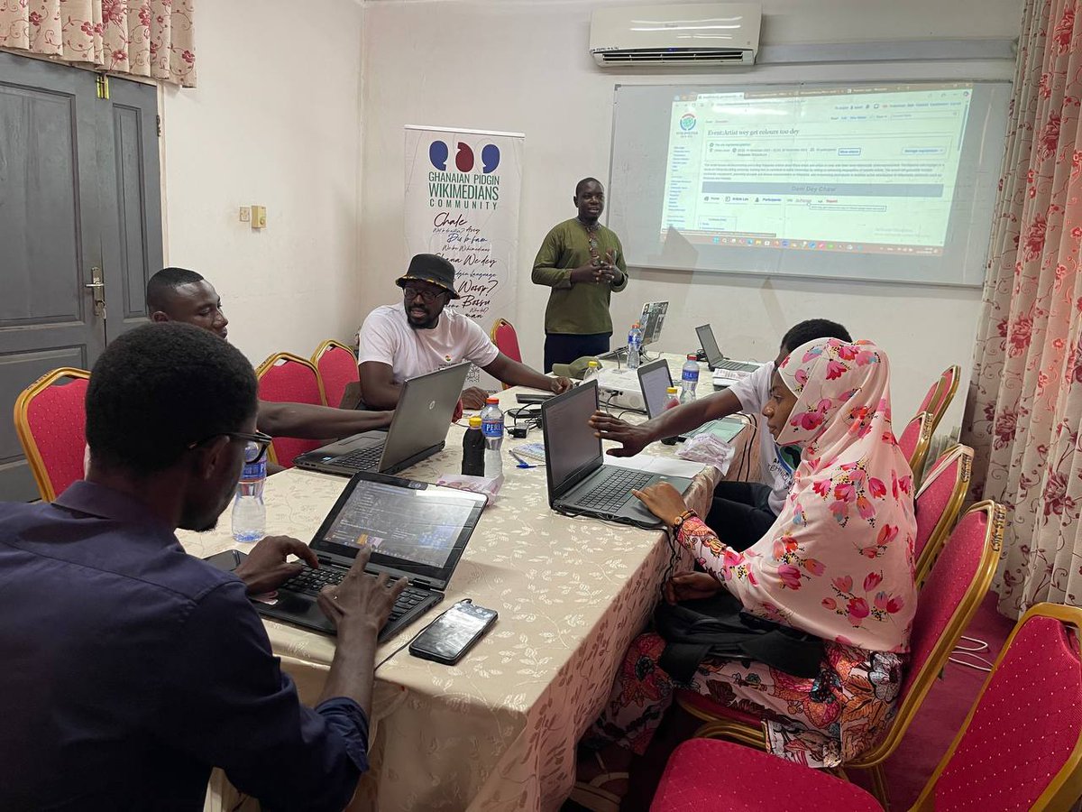 Ghanaian Pidgin Wikimedians Community (@ghpidginwiki) on Twitter photo Earlier today, <a href="/BLACKLUNCHTABLE/">Black Lunch Table</a> in collabo plus de Gh Pidgin Wikimedians Community organize an in person training. Na <a href="/dnshitobu/">Mohammed Kamaldeen Fuseini</a> den <a href="/daSupremo/">Faisal da Supremo</a> lead dis session. Dem show participants how dem go fi translate den edit for <a href="/Wikipedia/">Wikipedia</a> top insyd de Ghanaian Pidgin <a href="/Wikimedia/">Wikimedia Foundation</a> Earlier today, <a href="/BLACKLUNCHTABLE/">Black Lunch Table</a> in collabo plus de Gh Pidgin Wikimedians Community organize an in person training. Na <a href="/dnshitobu/">Mohammed Kamaldeen Fuseini</a> den <a href="/daSupremo/">Faisal da Supremo</a> lead dis session. Dem show participants how dem go fi translate den edit for <a href="/Wikipedia/">Wikipedia</a> top insyd de Ghanaian Pidgin <a href="/Wikimedia/">Wikimedia Foundation</a>