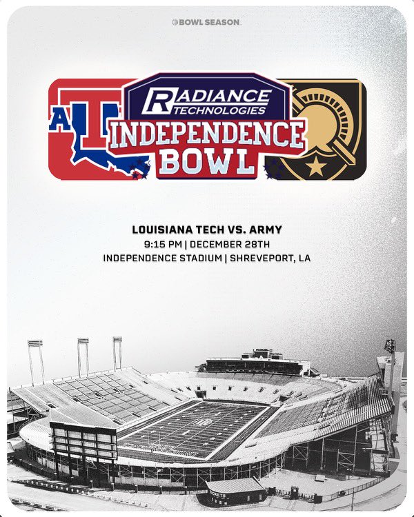 BowlSeason's tweet photo. 🚨 MATCHUP UPDATE 🚨 @LATechFB will now face @armywp_football in the @indybowl 

#BowlSeason #CFB #collegefootball  #Armyfb #GoArmy https://t.co/lEjGPBgjUG