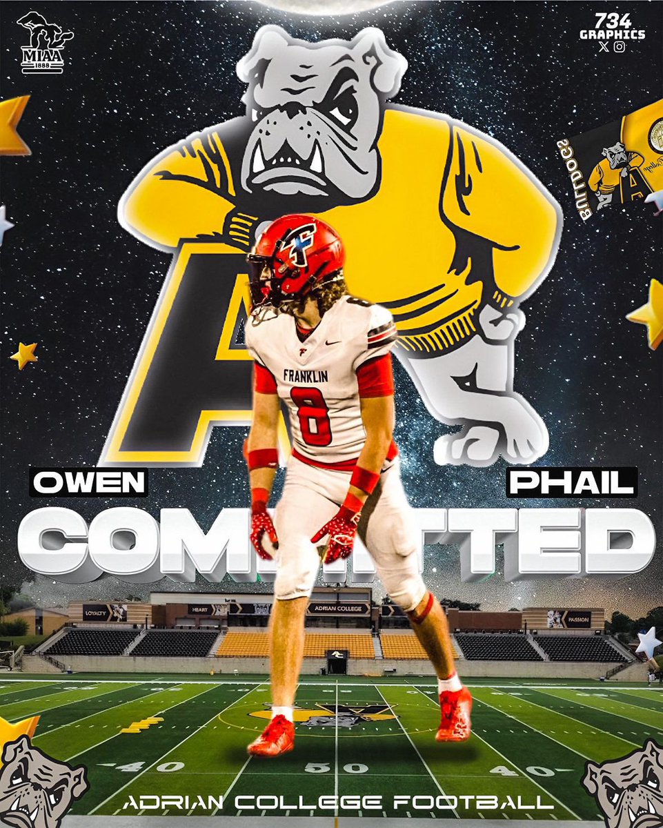 Owen Phail ⭐️ 25’ (@owenphail8) on Twitter photo I’m beyond blessed to announce my commitment to Adrian College! I thank God for putting me in this position and give all praise to my Lord and Savior Jesus Christ! Thank you <a href="/JebPalka/">Jeb Palka</a> for this opportunity! Go dawgs💛🖤
<a href="/Coach_Palka/">Joe Palka</a> <a href="/Coach_Ty_Palka/">Tyler Palka</a> <a href="/CoachKnollman/">Alex Knollman</a> I’m beyond blessed to announce my commitment to Adrian College! I thank God for putting me in this position and give all praise to my Lord and Savior Jesus Christ! Thank you <a href="/JebPalka/">Jeb Palka</a> for this opportunity! Go dawgs💛🖤
<a href="/Coach_Palka/">Joe Palka</a> <a href="/Coach_Ty_Palka/">Tyler Palka</a> <a href="/CoachKnollman/">Alex Knollman</a>