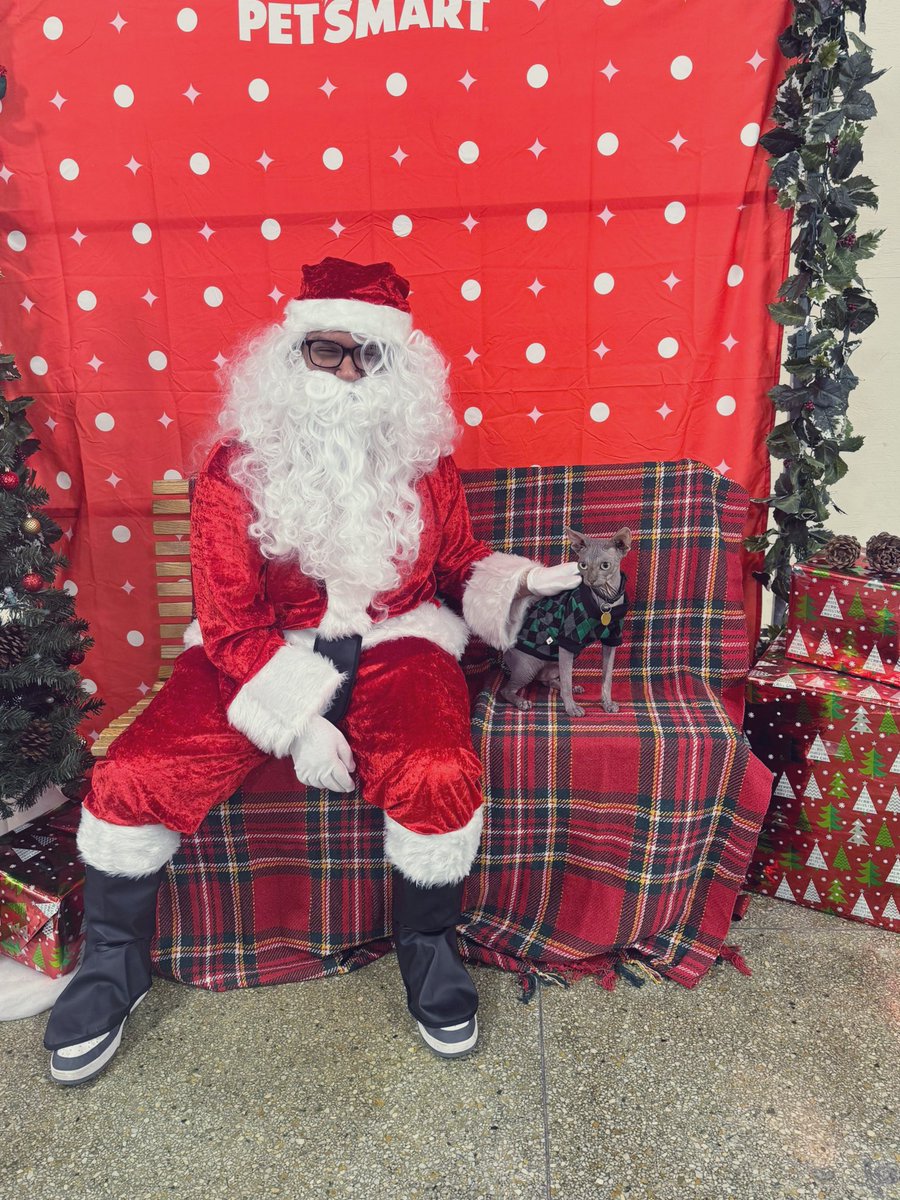 _claudiabelle's tweet photo. Cosmo with Santa! @PetSmart https://t.co/XMN7625Wxs