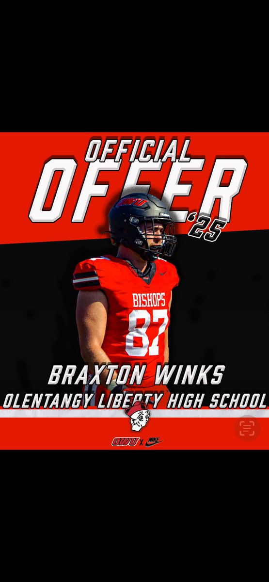 Braxton Winks (@braxtonwinks5) on Twitter photo After great conversations with <a href="/owen_fankhauser/">Owen Fankhauser</a> I am happy to receive an offer from Ohio Wesleyan University!
<a href="/OWUBishopFB/">Ohio Wesleyan Football</a> <a href="/olibfb/">Olentangy Liberty Football Recruiting</a> <a href="/CoachTomWatts/">Tom Watts</a> After great conversations with <a href="/owen_fankhauser/">Owen Fankhauser</a> I am happy to receive an offer from Ohio Wesleyan University!
<a href="/OWUBishopFB/">Ohio Wesleyan Football</a> <a href="/olibfb/">Olentangy Liberty Football Recruiting</a> <a href="/CoachTomWatts/">Tom Watts</a>