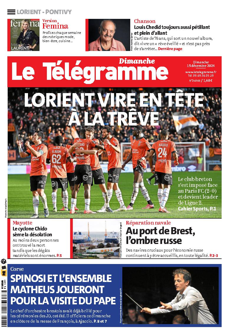 ServiceIG's tweet photo. La Une du Télégramme du 15 décembre 2024 https://t.co/1kGr2l4Ew9