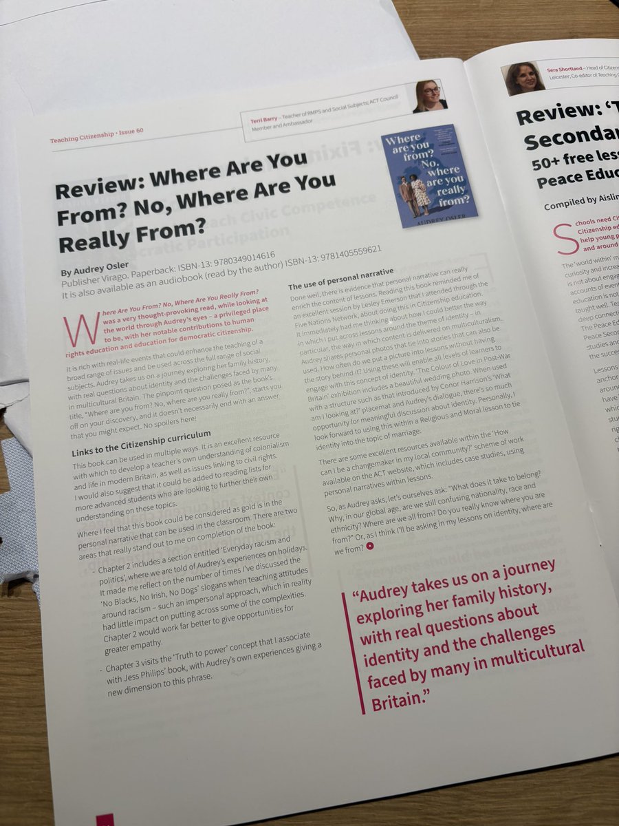 Always exciting when I get my copy of the <a href="/ACitizenshipT/">ACT</a> journal. This one focuses on #MakeSpaceforCitizenship ; Strengthening Citizenship for All. It happens to include a review I wrote on an awesome, enriching book from @AudreyOsler Highly recommend taking a look! 👀
