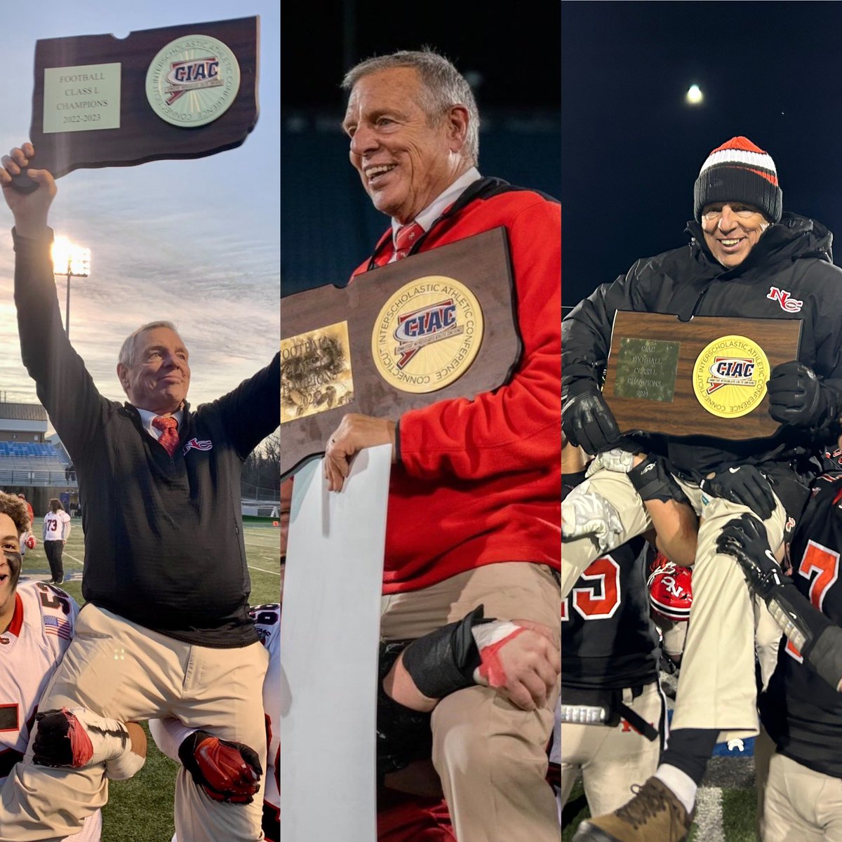 Three straight years getting carried off the field for the legend, Lou Marinelli. #cthsfb