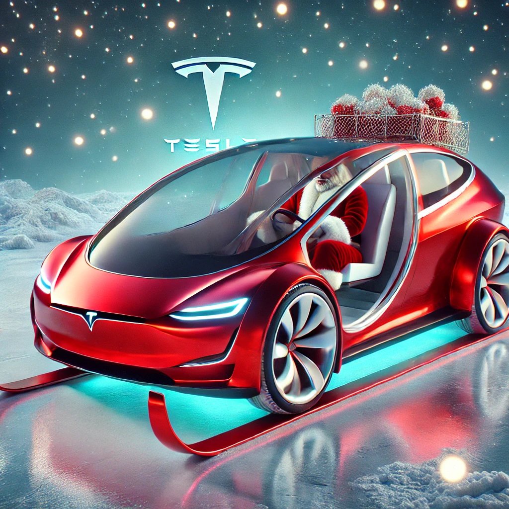 Jackielthequeen's tweet image. Santa Claus takes the future into his hands with a sleek, red Tesla-inspired sleigh. No reindeer needed, just modern innovation delivering gifts in style! 🎅🚀🎁 
#TeslaSleigh #ModernChristmas #Santa2024 #HolidayInnovation #BabboNatale #eTatos #AIArtistCommunity #Tesla #HoHoHo