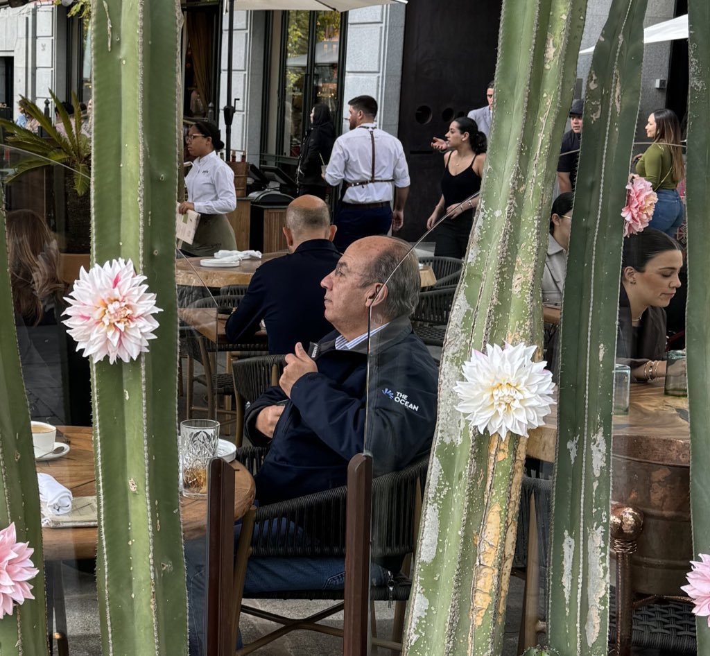 PandaDelAmor17's tweet image. El ex presidente Felipe Calderón fue captado en un lujoso restaurante de Madrid, España, escondiendo una botella de Bacardí blanco en su chamarra.