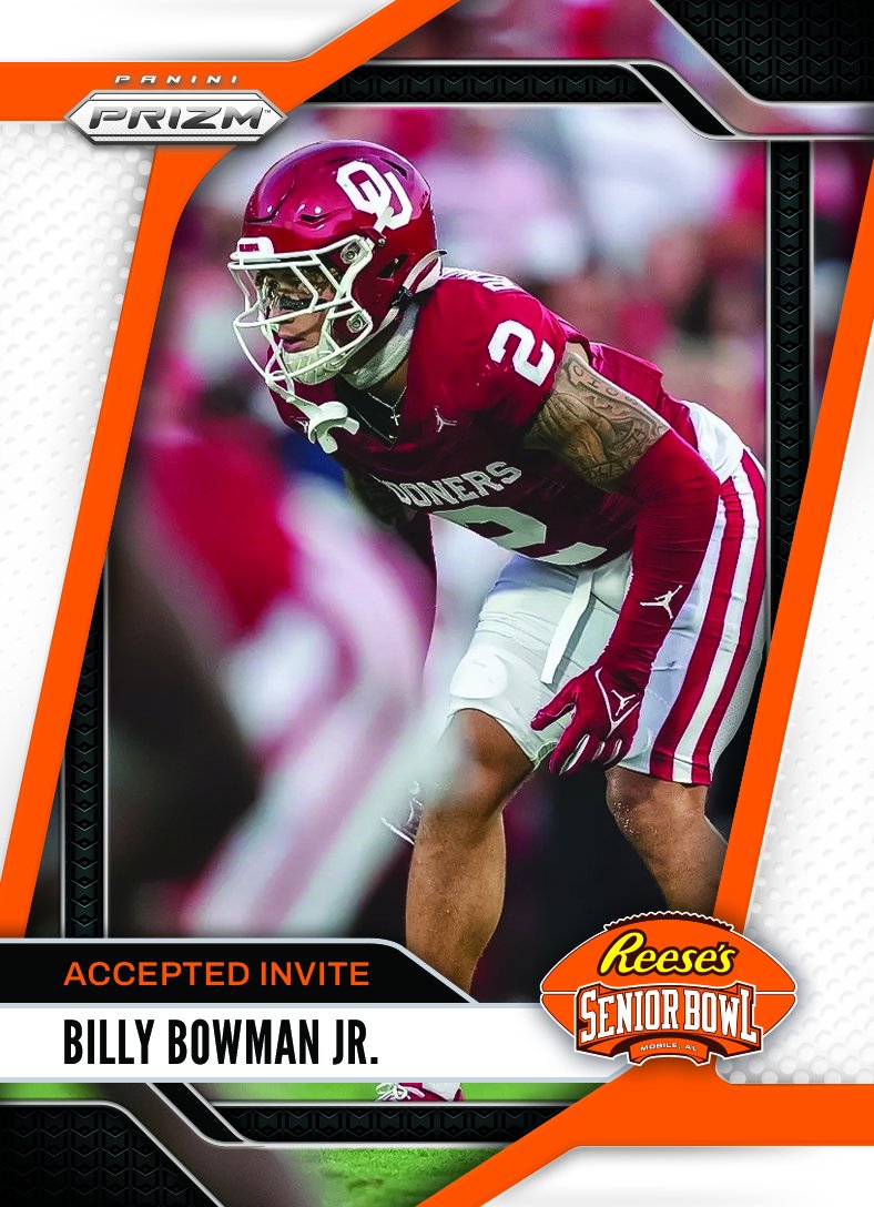 seniorbowl's tweet image. It’s OFFICIAL! DB Billy Bowman Jr. @Billy2Bowman from @OU_Football accepted his invite to the 2025 Reese's Senior Bowl!!! #OUDNA #BestOfTheBest #TheDraftStartsInMOBILE™️
@JimNagy_SB @PaniniAmerica #RatedRookie
