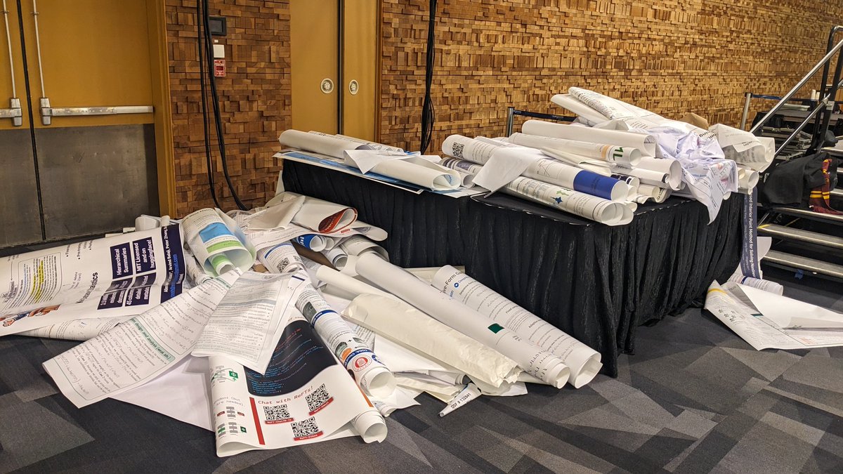 It costs $89-$199 for a poster printing
Estimated $260.000-$597.000 for ~3k posters (main conference)

$0.5M dollars go to the trash bin right after 3 hours 😭

I feel sad, is there any more sustainable way to reduce this waste?? 🥹 #NeurIPS2024 #NeurIPS
