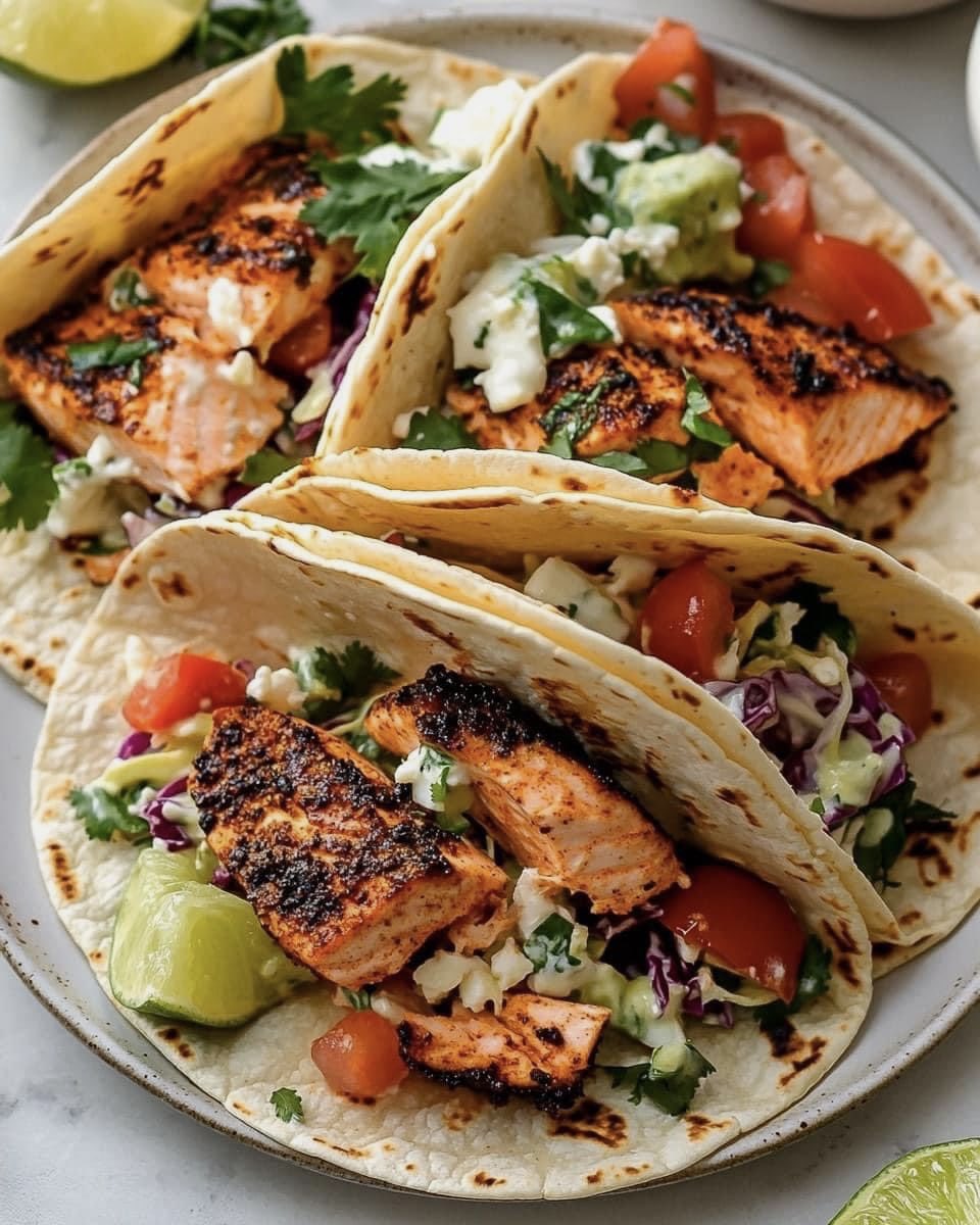 🌮 Salmon Tacos with Spicy Mayo drizzle 🍋!

Have you ever tried salmon in a taco 🌮?
