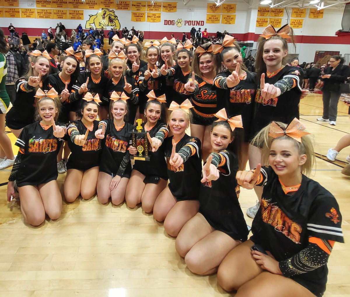 Great day to be a saint! Today is only the beginning of our season, but we had two amazing performances! JV was placed in the top 5, and Varsity took 1st! I'm so incredibly proud of this program! Thank you, @bataviacheerteam, for having a wonderful competition. 🏆🥇 #Saints
