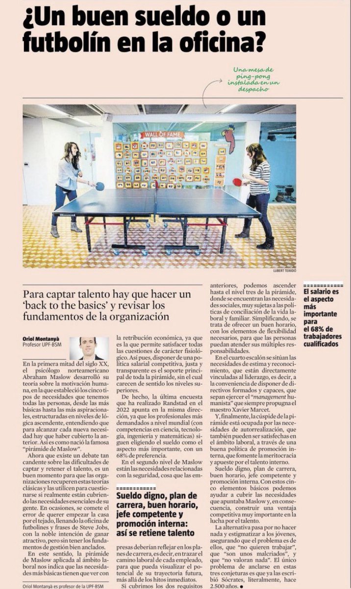 CompOrgADE's tweet image. “¿Es mejor un aumento de sueldo o un futbolín en la oficina?” Aquest és l’article que vam mencionar a classe amb les exposicions dels grups @DinamizacionORG @HotNewsCO @patetempresari parlant sobre #motivacio #CompOrg24