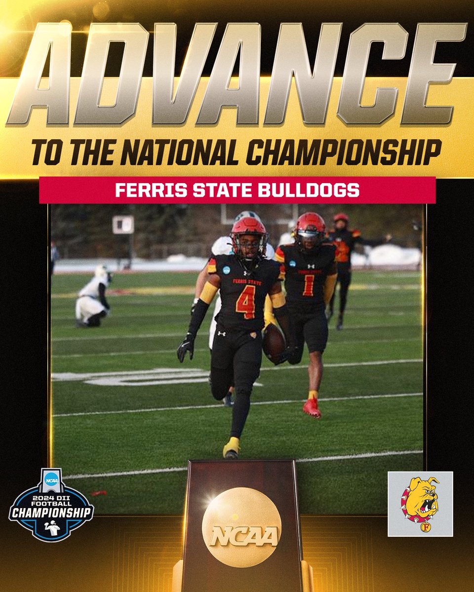 NCAA Division II (@ncaadii) on Twitter photo Up next for <a href="/FerrisFootball/">Ferris St. Football</a> ➡️ McKinney, TX📍
The Bulldogs will advance to the #D2FB National Championship!
#MakeItYours Up next for <a href="/FerrisFootball/">Ferris St. Football</a> ➡️ McKinney, TX📍
The Bulldogs will advance to the #D2FB National Championship!
#MakeItYours
