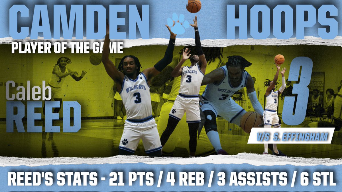 Camden High Men's Hoops (@camdenhighhoops) on Twitter photo Congratulations to <a href="/Caleb3_Reed/">Caleb Reed</a> for being named Player of the Game in the South Effingham game.
STATS:
21 Points
4 Rebs
3 Assists
6 Steals
<a href="/DBailey_Boy/">David Bailey</a> Congratulations to <a href="/Caleb3_Reed/">Caleb Reed</a> for being named Player of the Game in the South Effingham game.
STATS:
21 Points
4 Rebs
3 Assists
6 Steals
<a href="/DBailey_Boy/">David Bailey</a>