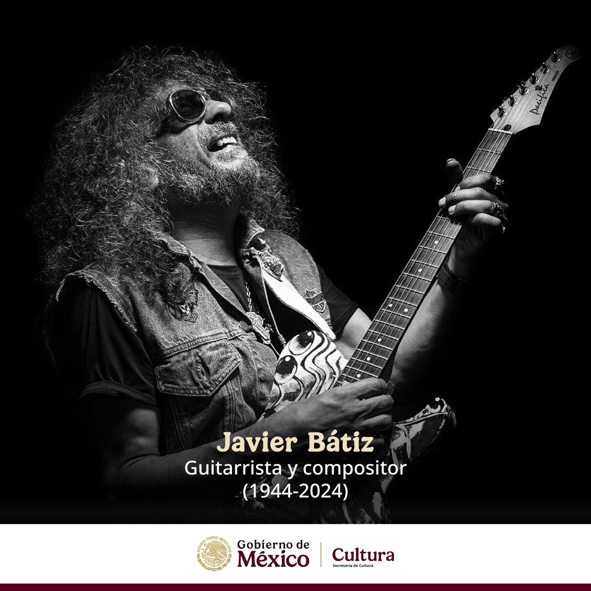 La Secretaría de Cultura del Gobierno de México lamenta el fallecimiento del guitarrista y compositor Javier Bátiz. Fundador de Los TJ's, renovó la escena musical fronteriza y mexicana en la década de 1960 con un estilo influenciado por el blues y el rock estadounidense. Mezcló