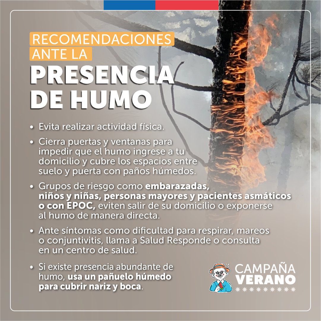 Atención #Castro
⚠️ Debido al incendio forestal que se registra a esta hora en sector La Chacra, ante la presencia de fuego, humo y/o cenizas, es muy importante que mantengas estas recomendaciones sanitarias.

⚠️ Sigue las indicaciones de las autoridades en todo momento.