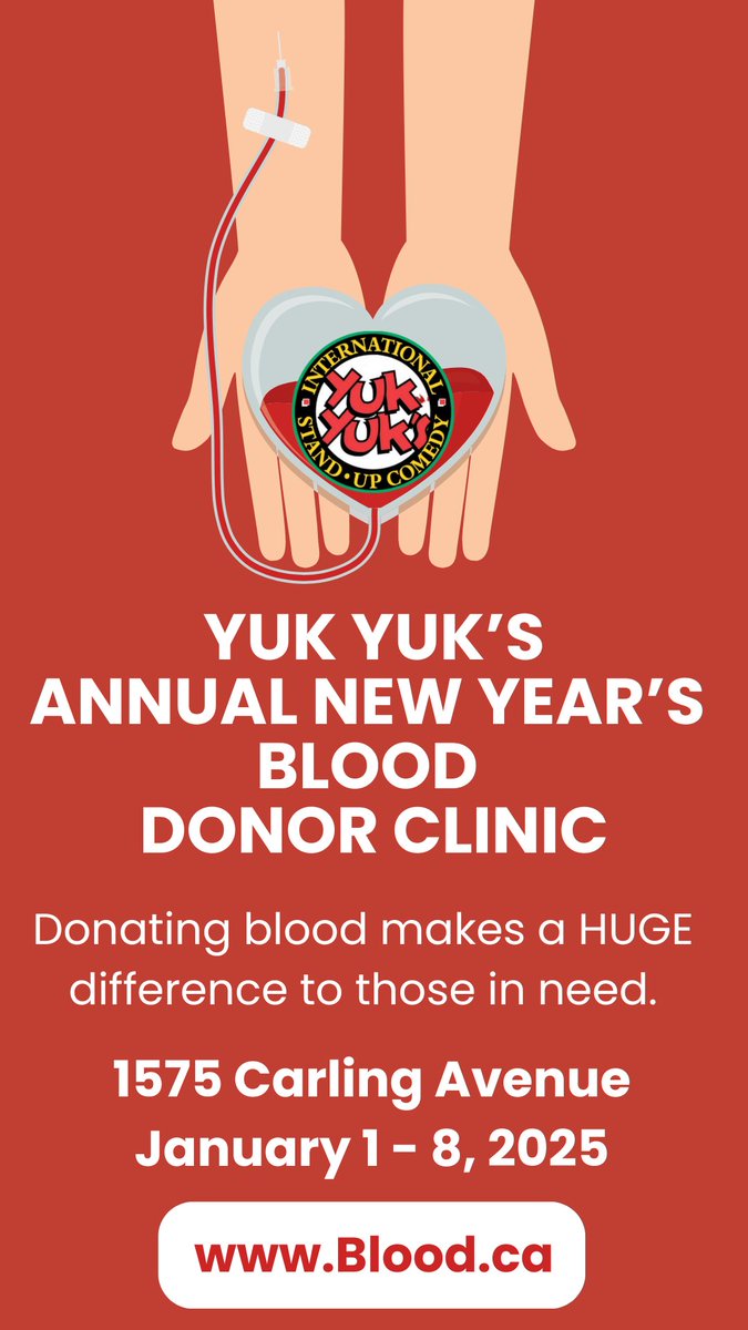 Please share! ANNOUNCING! Our annual New Year's Blood Donor Clinic returns! January 1st-8th, 2025! Consider making an appointment to give @ 1575 Carling Ave! Call 1 888 2 DONATE or online at blood.ca! Let's save lives #Ottawa #itsinyoutogive
Graphic <a href="/mikewoodottawa/">Michael Wood</a>