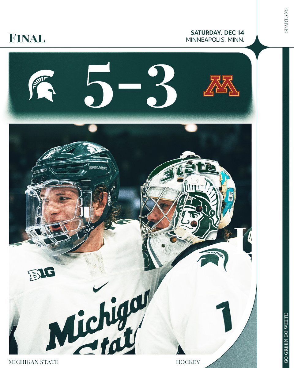 MSU's first win in Minneapolis since Feb. 8, 2020.  

Four goals in the third period, rallying from a 3-1 deficit.  

What a way to close out this roadie.  

#GoGreen