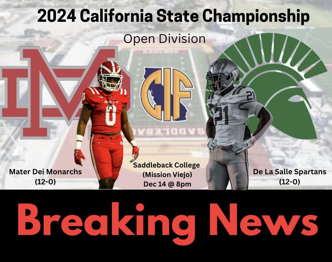 DarrellJonesRep's tweet image. Watch as De La Salle, led by #2 RB in California Dominic Kelley, takes on Mater Dei, led by #1 RB in California Jordon Davison. Both teams enter the matchup undefeated, with Mater Dei holding the #1 national ranking and De La Salle ranked #21 nationally.

Don’t miss this.