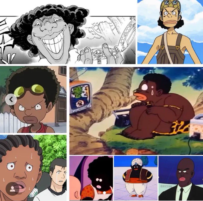 "Japan mostly consists of Asian people, they don't have to add black people into their anime !!!" Wrong, and when they DO  add us (unprompted) they (sometimes) look like this shit. 