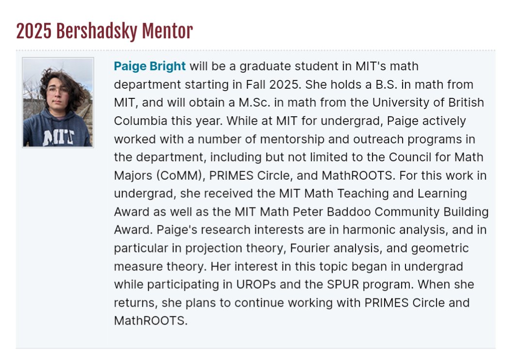 I recently was awarded the Bershadsky award for mentorship at MIT! I feel very honored, I put a lot of work into mentorship opportunities in undergrad, and am excited to do more when I go back!