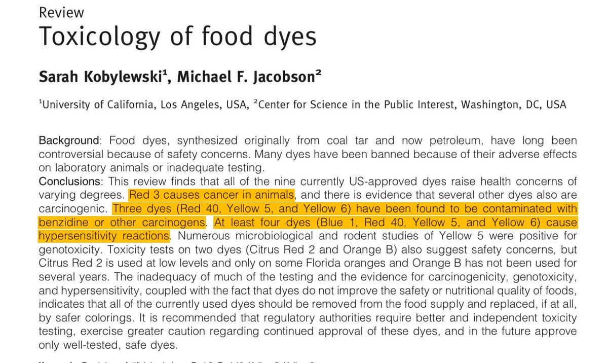 DrPatrick's tweet image. Connecting the Dots: The cause of higher incidence of cancer in younger and healthier patients have been looming for decades. This paper from 2012... more than a decade ago showing how #red and #yellow #dyes in our food is carcinogenic. Europe has restricted these dyes in their
