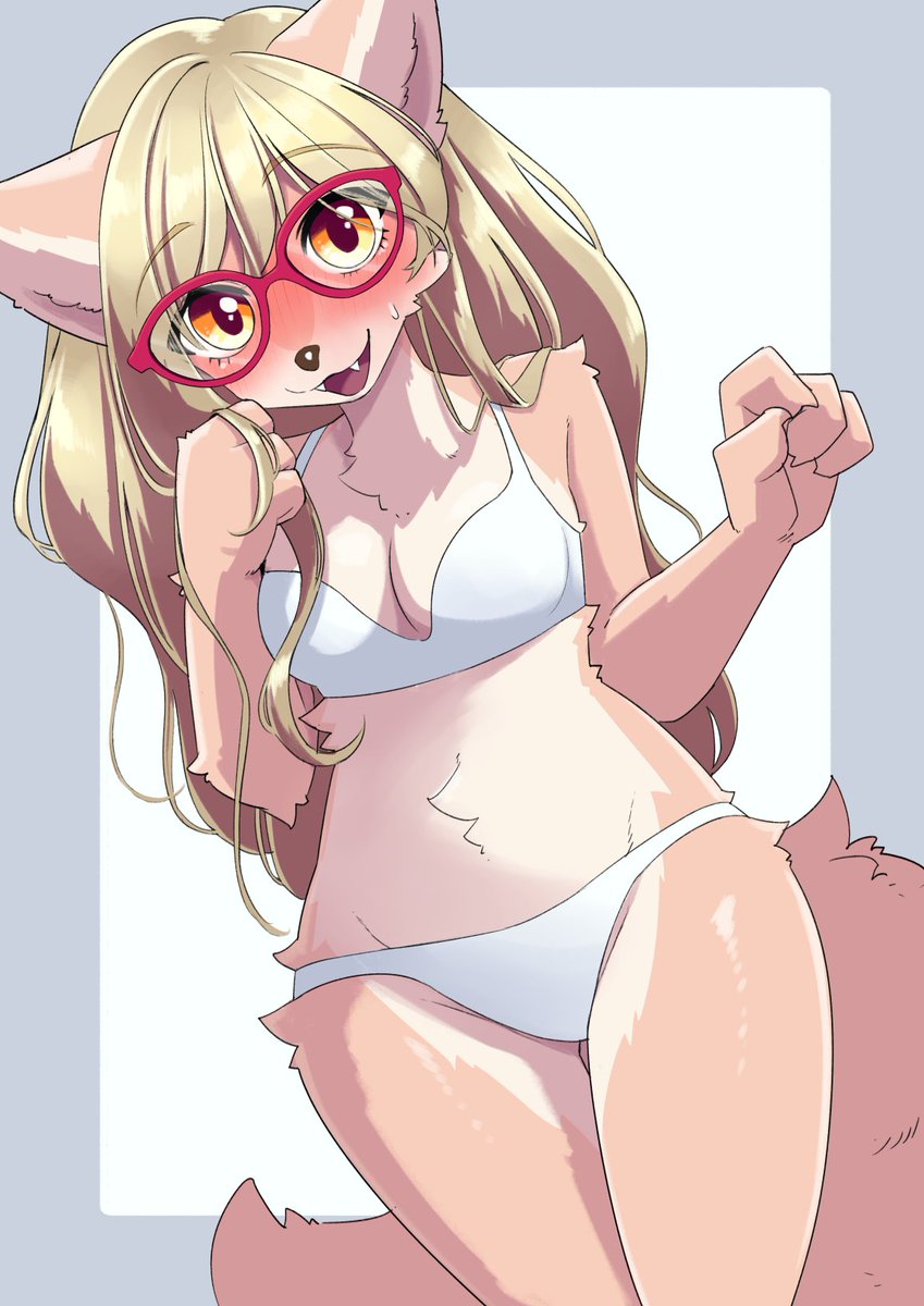 シンプル真っ白下着メスケモ
Dog lady in white undies