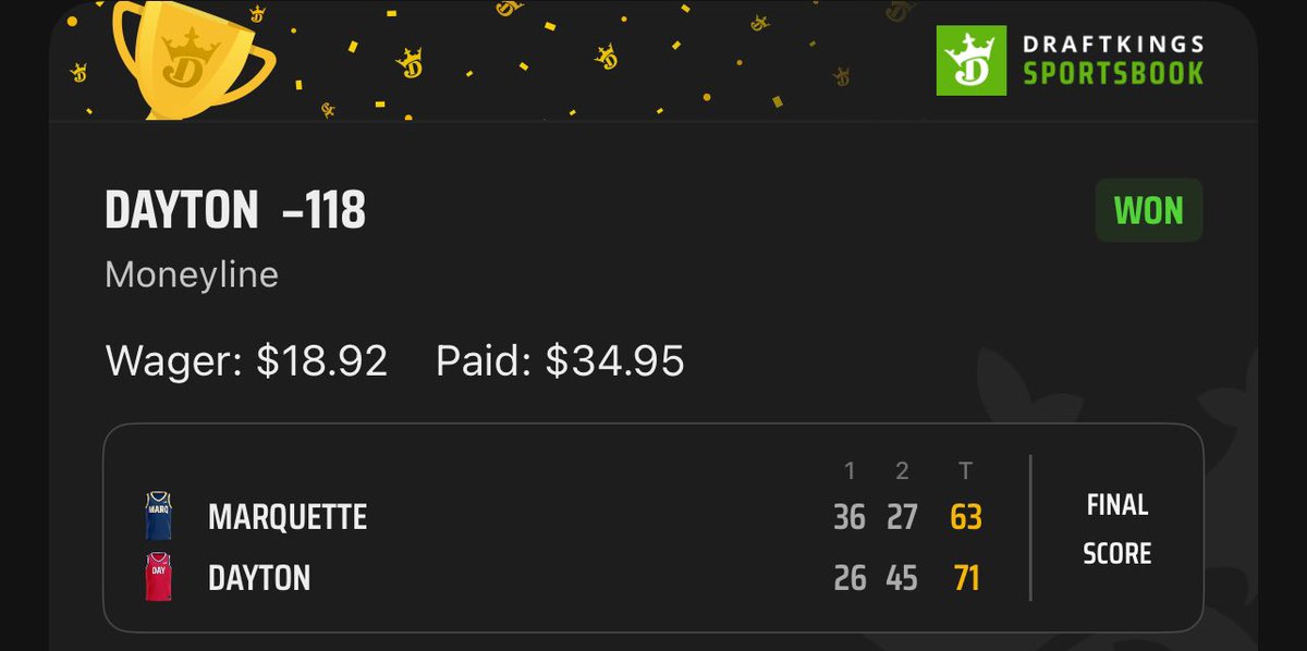 Arcbets_'s tweet image. THE HATERS NOT GONNA LIKE THIS ONE… 🤣 

WE COMPLETED IT ONCE WE CAN DO IT AGAIN, DAY 2 🔥 

LADDER DAY 2 PLAY : DAYTON ML ✅ (-118) 

DAY 2 BR : $18.92 TO $34.95 🟢

YOU GUYS READY FOR DAY  3 ?? ⬇️ 

LIKE 👍🏻 + RETWEET ♻️ + COMMENT 💬 

#GamblingX #GamblingTwitter